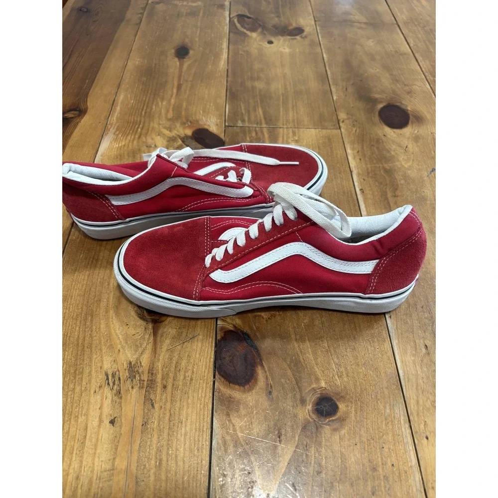 Vans Old Skool Red Suede Canvas Low Top Skate Shoes Men's US 7.5